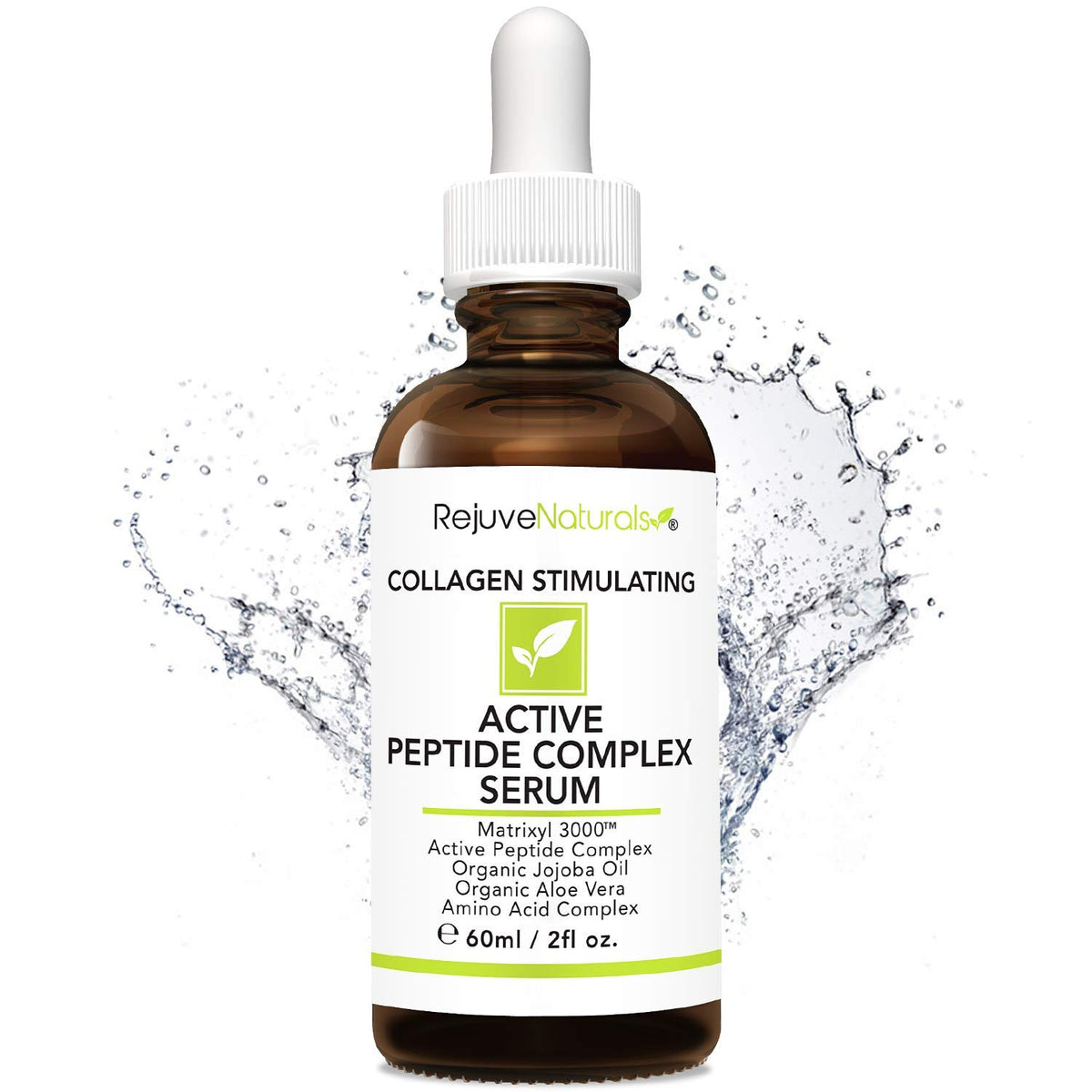 RejuveNaturals Peptide Complex Serum 2 oz bottle signals extended use and value