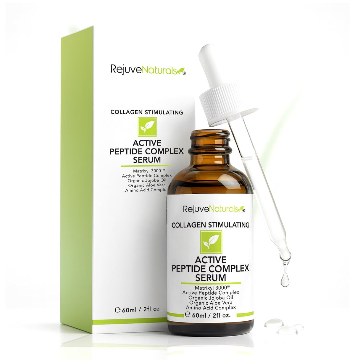 RejuveNaturals Peptide Complex Serum bottle closeup for daily anti aging routine