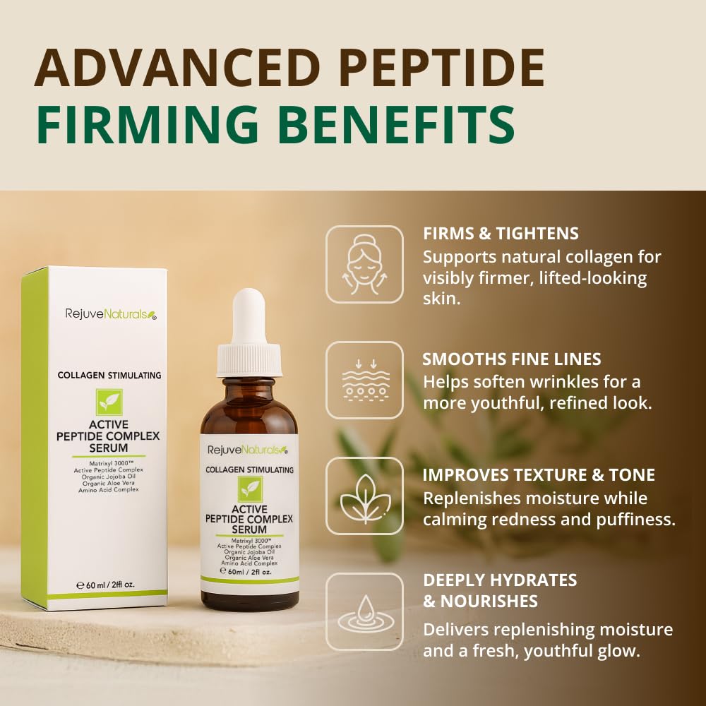 RejuveNaturals Peptide Complex Serum dropper demonstrates precise dispensing for controlled application
