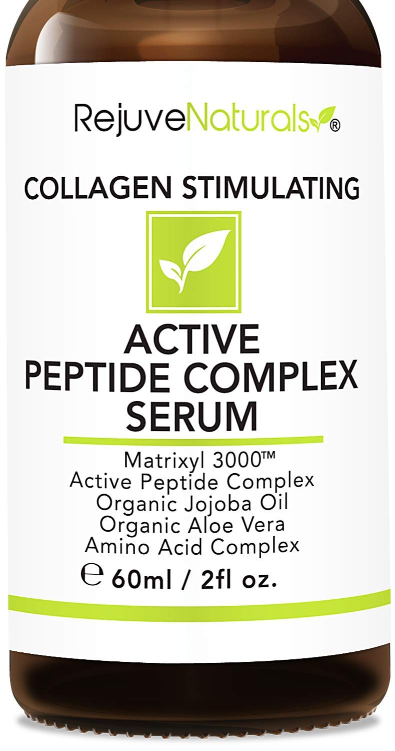 RejuveNaturals Peptide Complex Serum applied to face and neck for smoother-looking skin