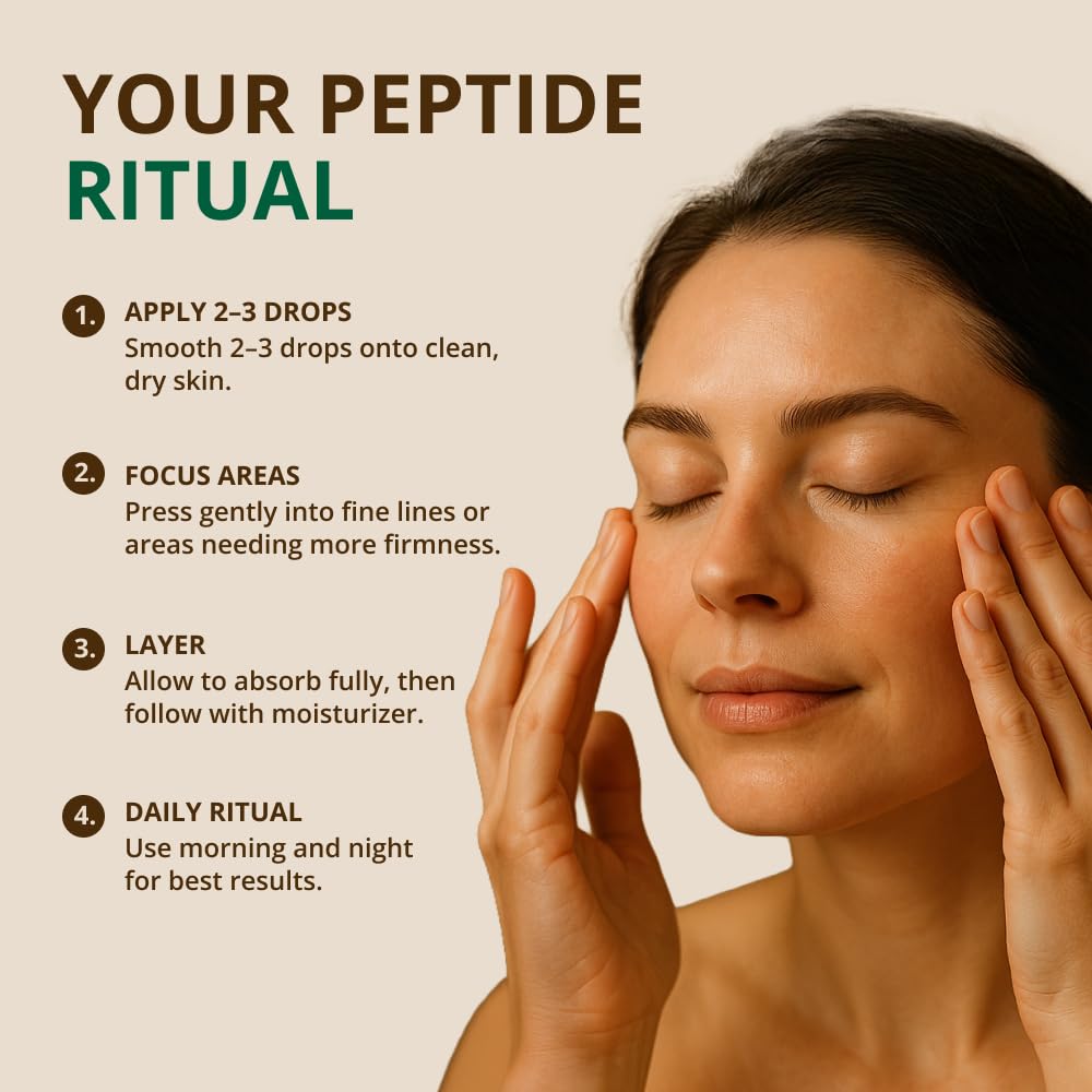 RejuveNaturals Peptide Complex Serum texture on fingertip shows silky, fast absorbing formula