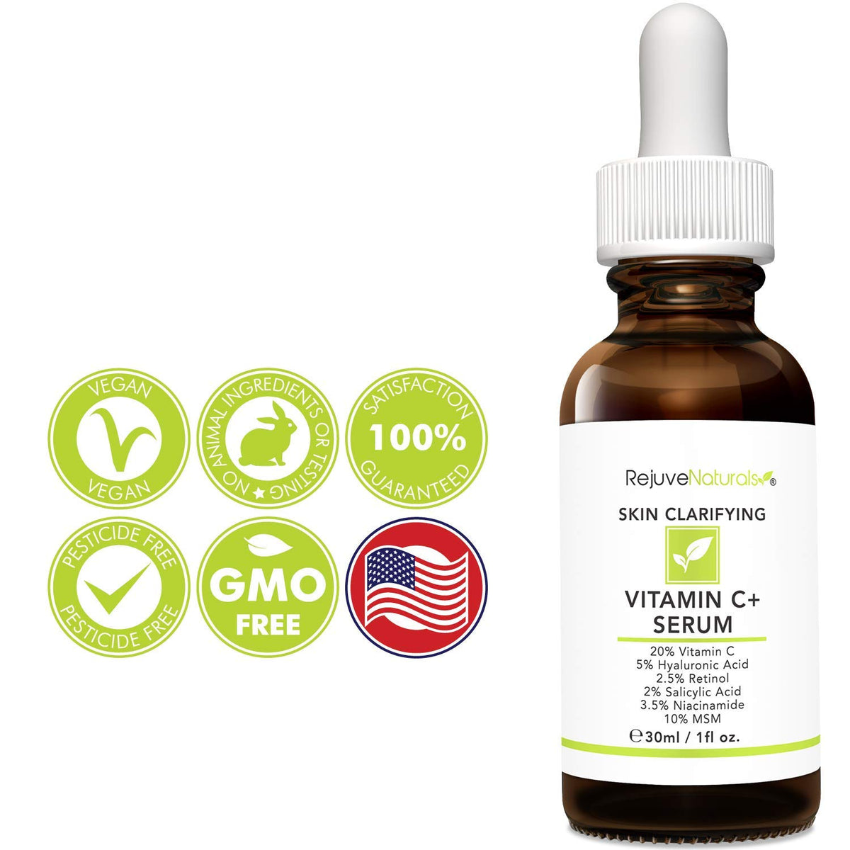 Rejuvenaturals Vitamin C Serum dropper ready for precise daily application