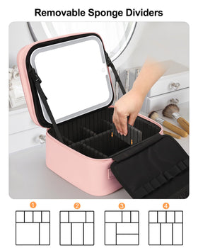 Relavel adjustable dividers let you customize compartments for cosmetics and brushes.