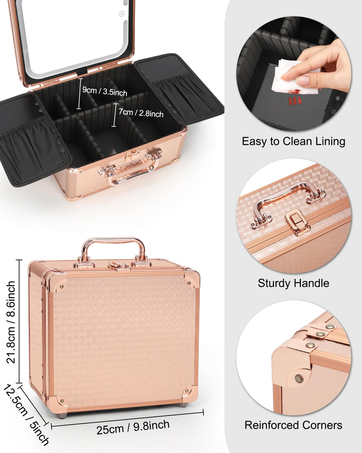 Relavel adjustable partitions allow flexible storage for cosmetics, tools, and accessories