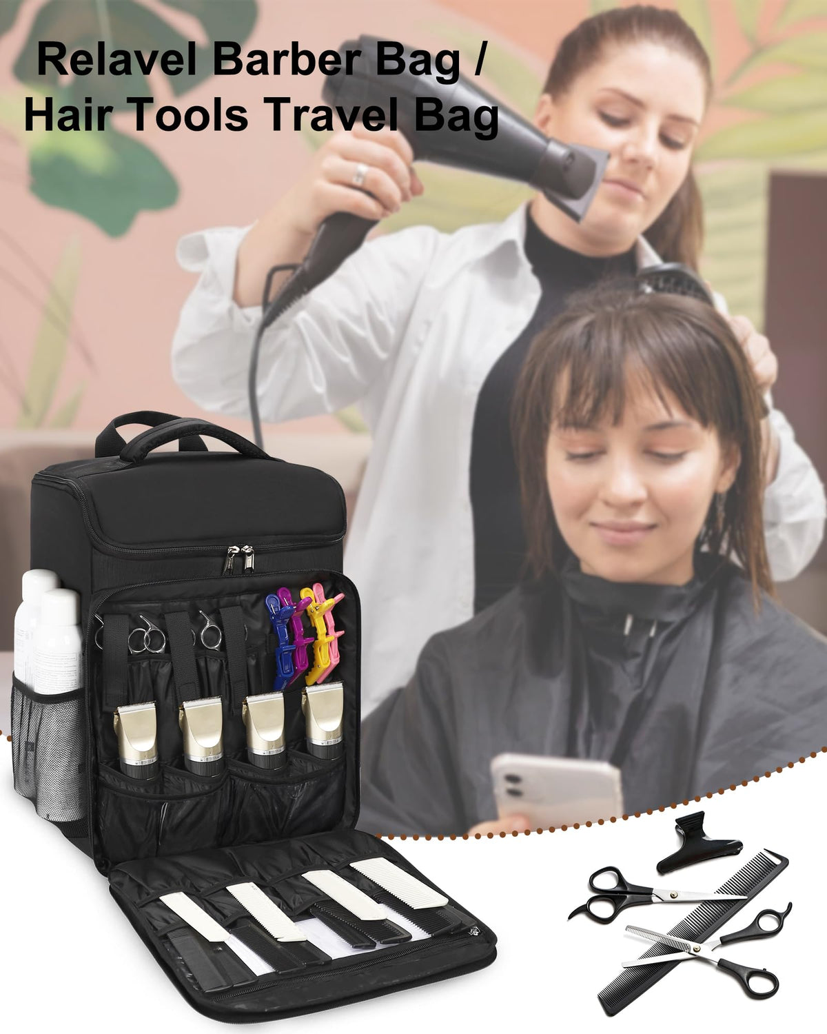 Relavel barber bag tool pockets arrange clippers and accessories for quick access