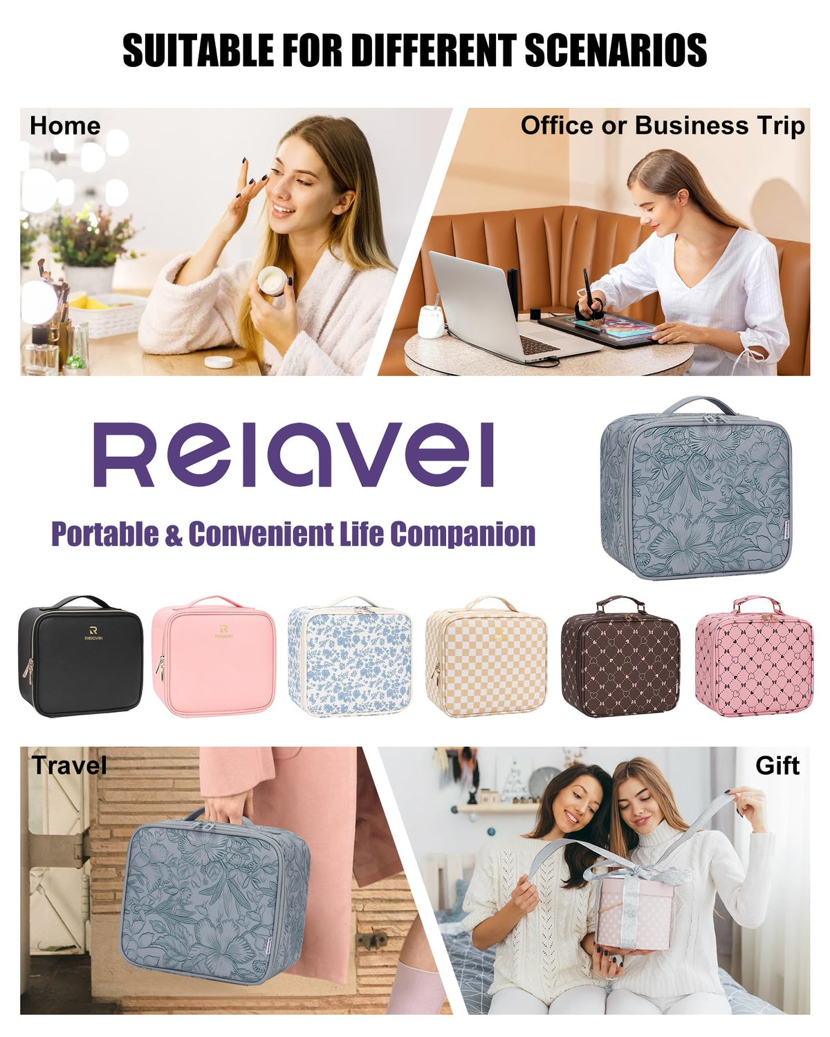 Relavel dark blue floral travel bag ideal for daily use and occasions