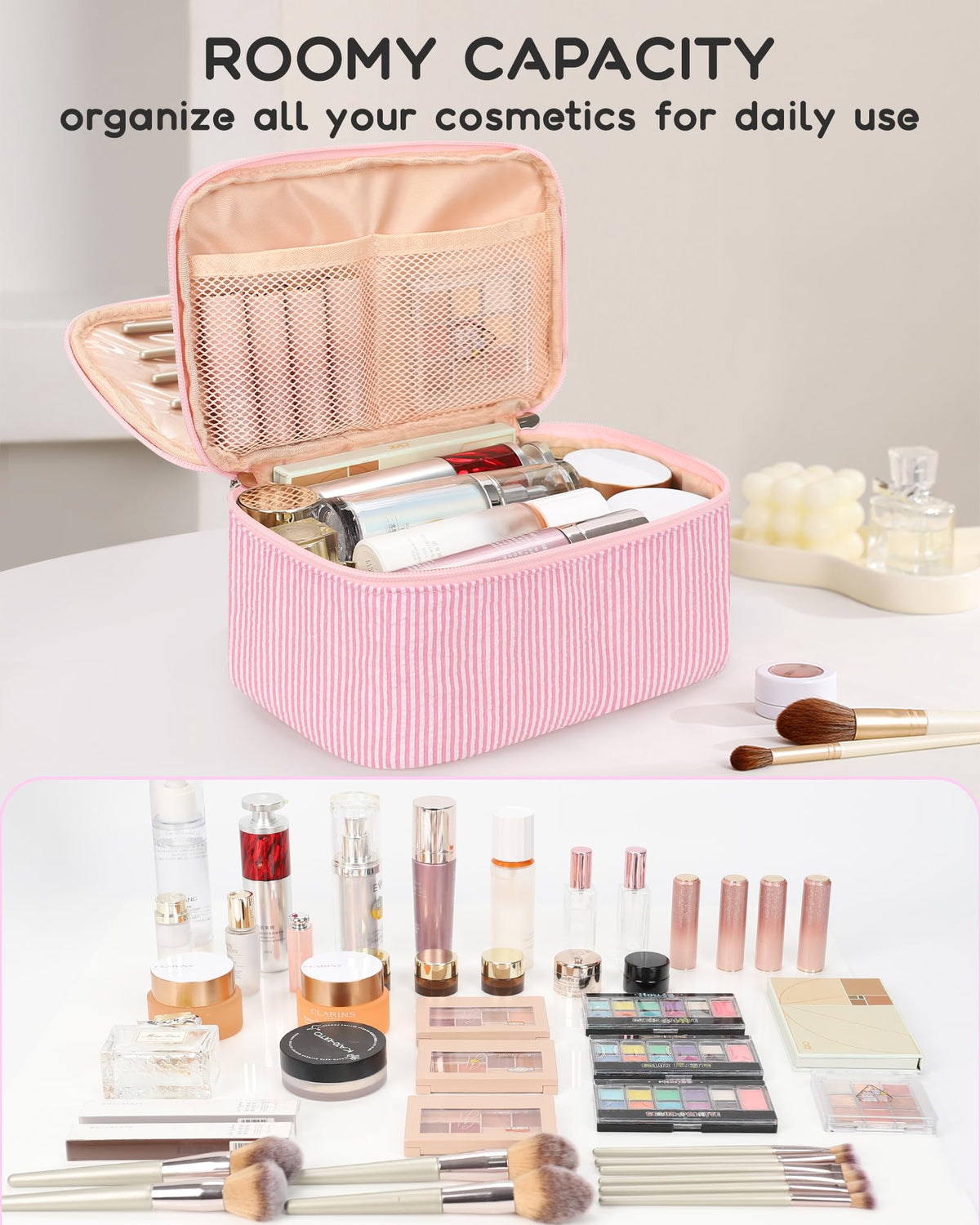 Relavel PVC-lined dirt-proof pocket protects cosmetics