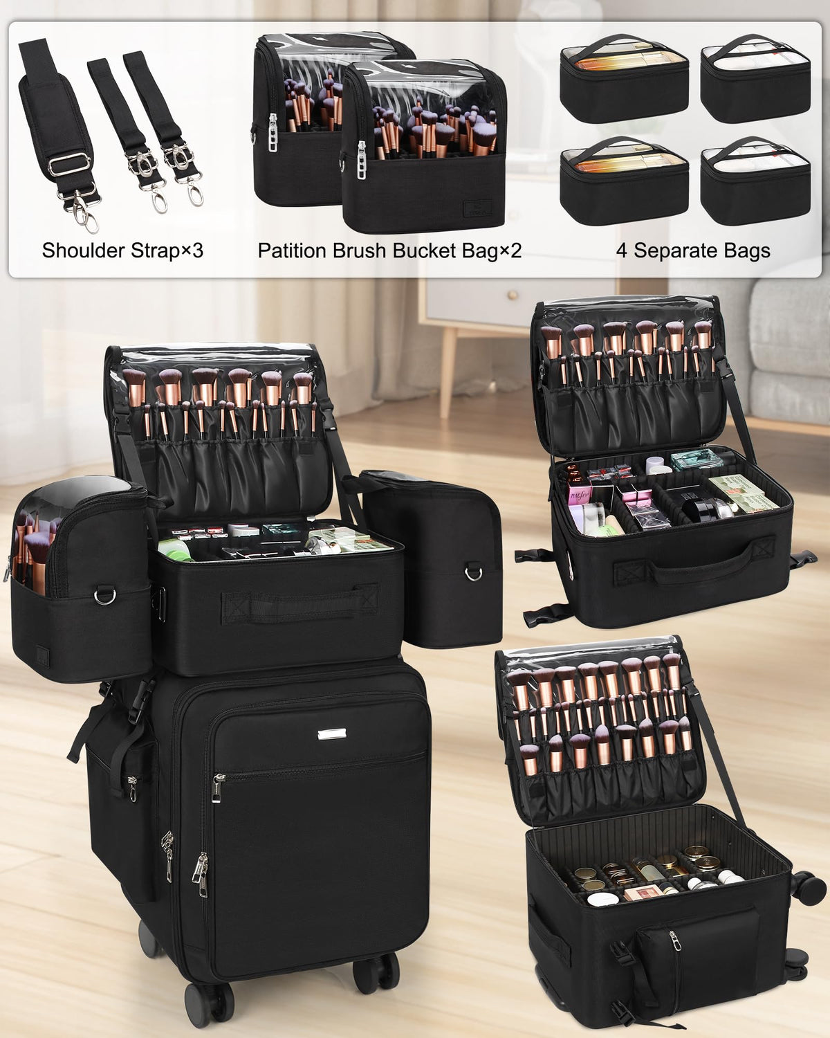 Relavel durable black oxford fabric resists wear and cleans easily.