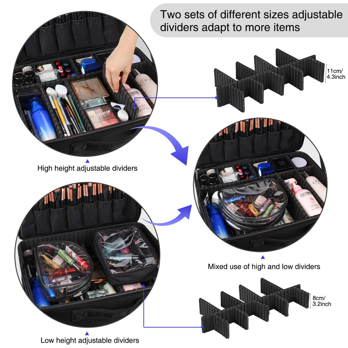 Relavel adjustable dividers demonstrate flexible compartments for organization