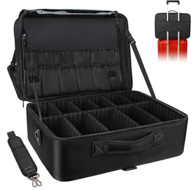 Relavel extra large makeup case front view showing spacious compartments.