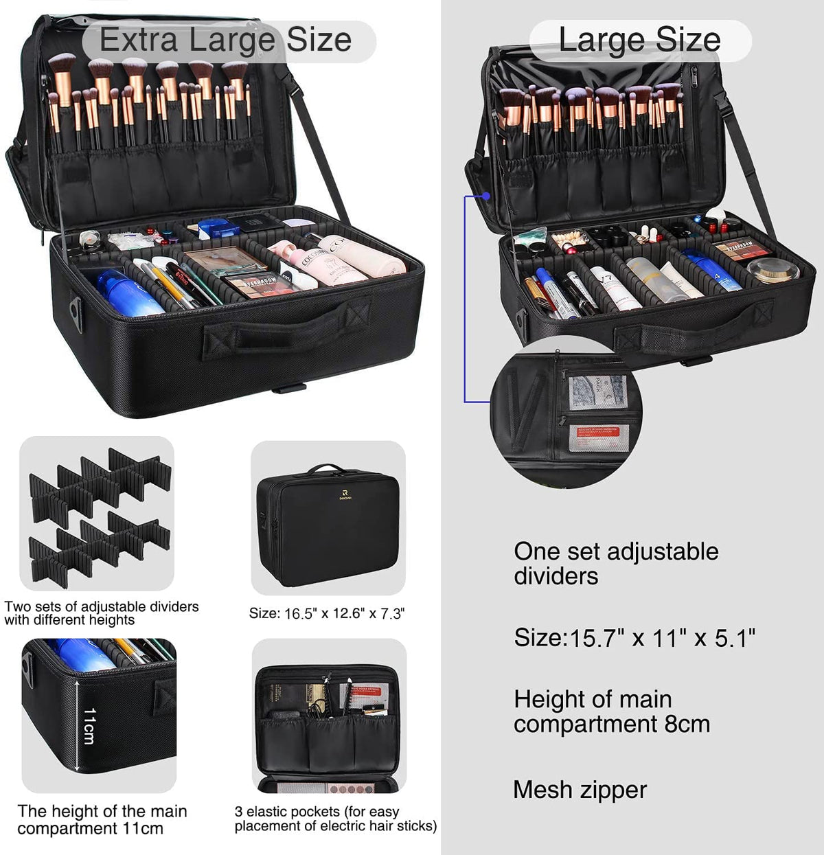 Relavel makeup case interior brush slots keep brushes secure and ready