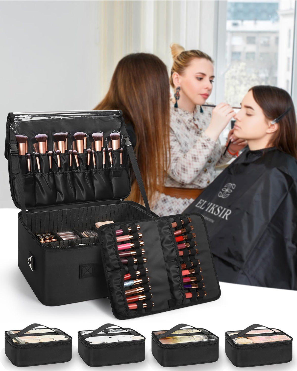 Relavel extra-large makeup case interior dividers arranged for flexible storage