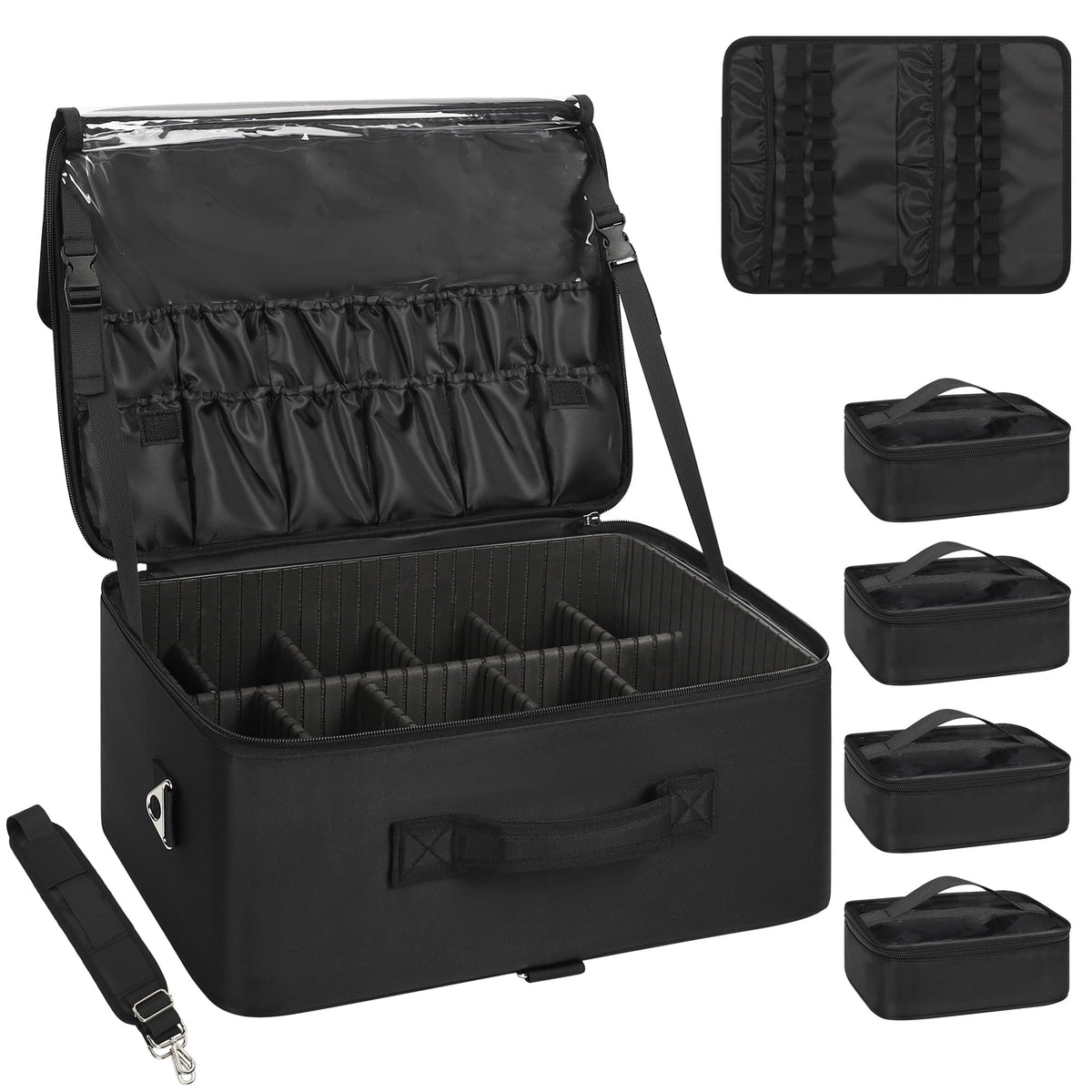 Relavel extra-large makeup case top view shows spacious compartments for professionals
