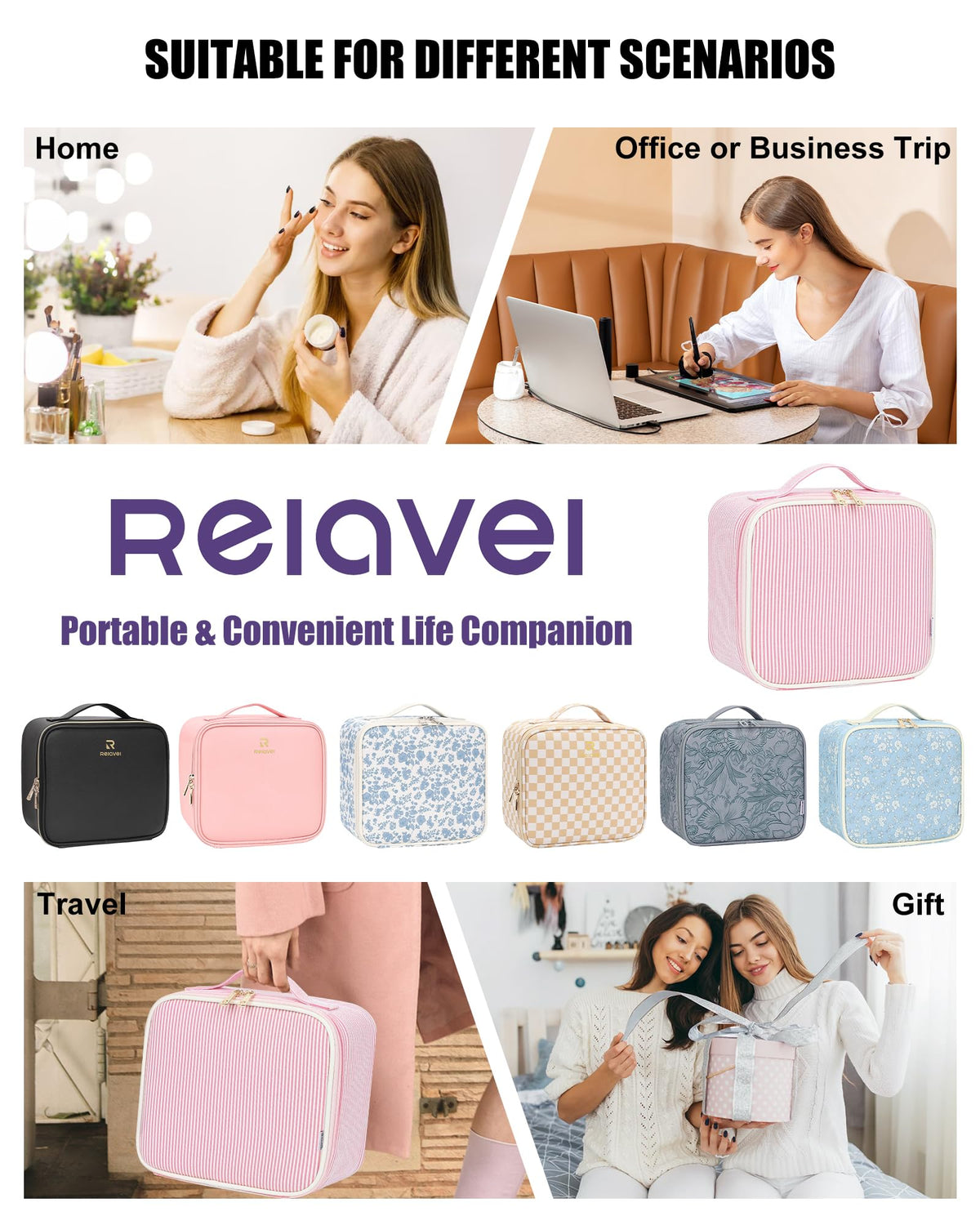 Relavel gift-ready makeup case ideal for beauty lovers and fashionistas.