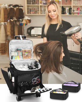 Relavel hair tools on wheels setup showing spacious interior organization