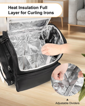 Relavel hair tools travel backpack adjustable dividers keep curling irons organized.