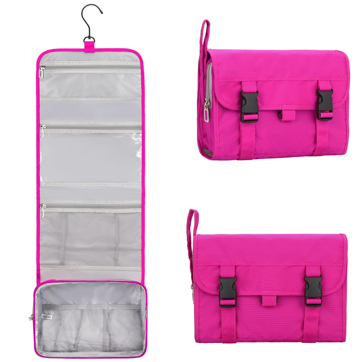 Relavel hanging toiletry bag folded for compact travel organization