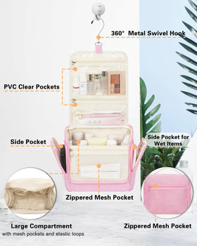 Relavel hanging toiletry bag multi-compartment keeps cosmetics neatly separated on trips.