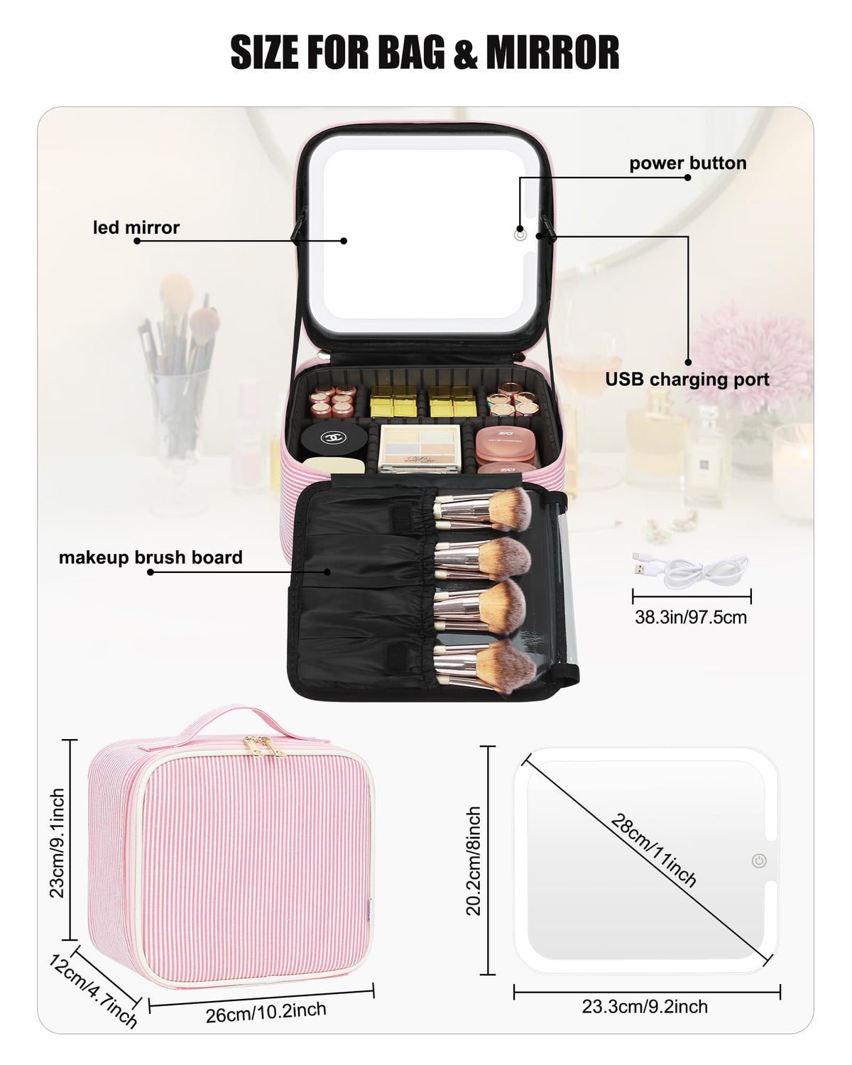 Relavel large capacity makeup organizer keeps essentials neatly stored during trips.