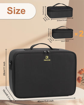 Relavel makeup bag luggage strap attached to a trolley for hands-free travel.
