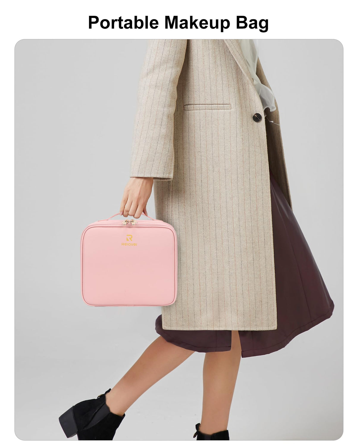 Relavel lipstick and brush compartments keep essentials organized.