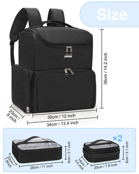 Relavel makeup backpack bottle stand in right-side pocket for upright visibility