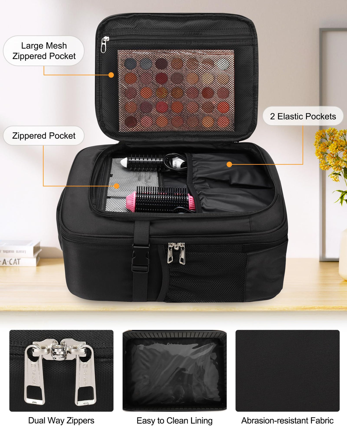 Relavel makeup backpack bottom compartment with adjustable dividers for tidy gear.