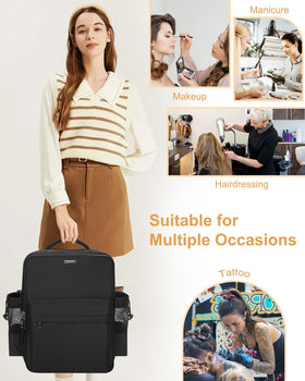 Relavel makeup backpack bottom layer with adjustable dividers and brush area