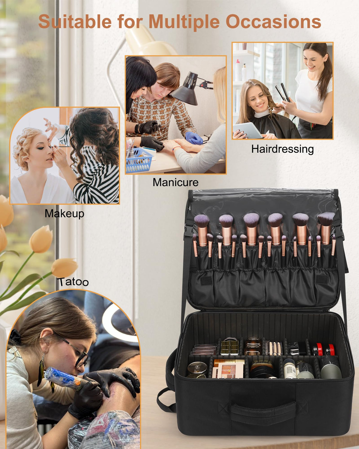 Relavel brush section stores 50–60 brushes with easy access.