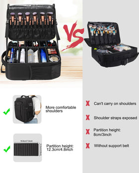 Relavel makeup backpack brush storage section keeps brushes organized.