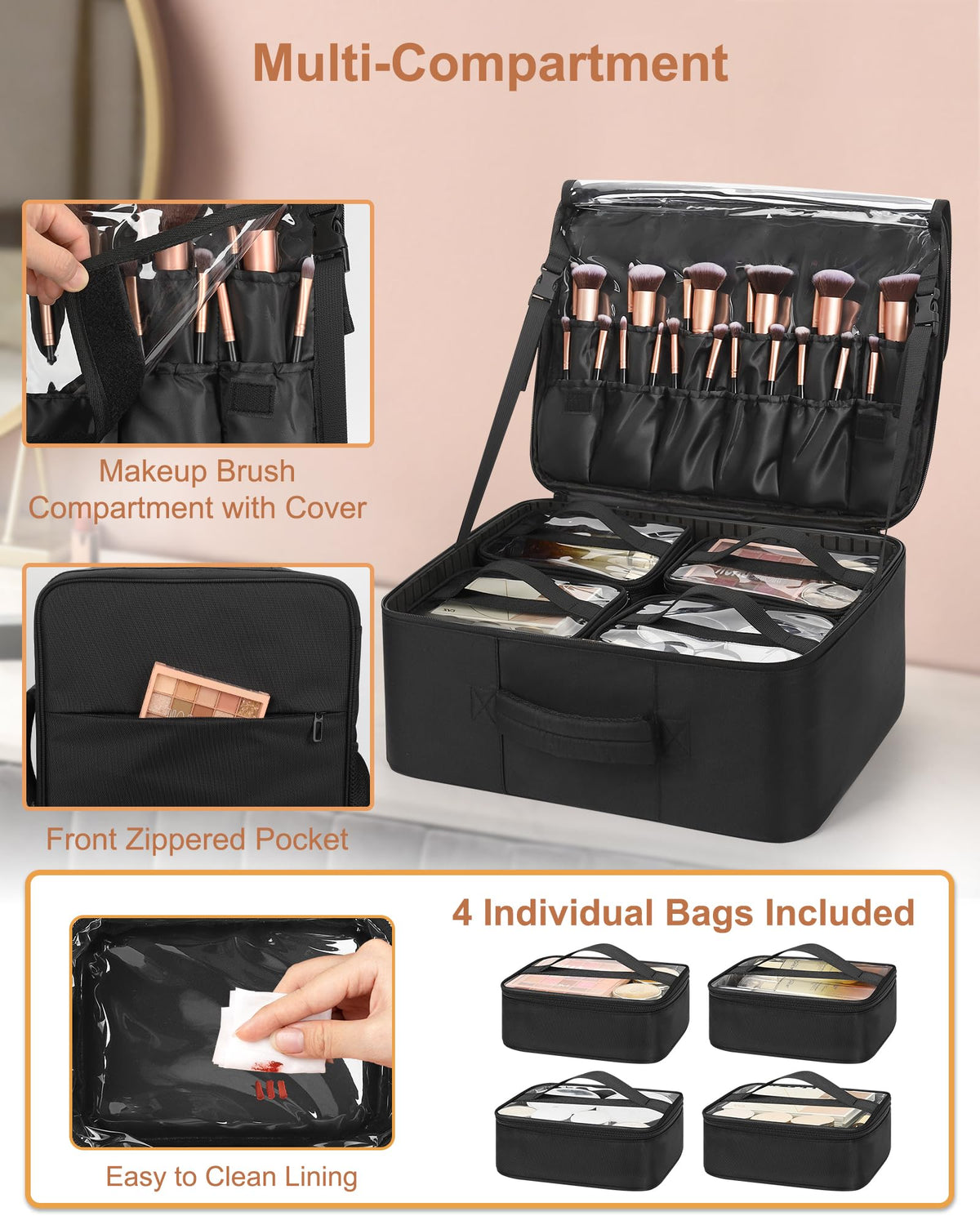 Relavel detachable pouches keep cosmetics sorted and portable.