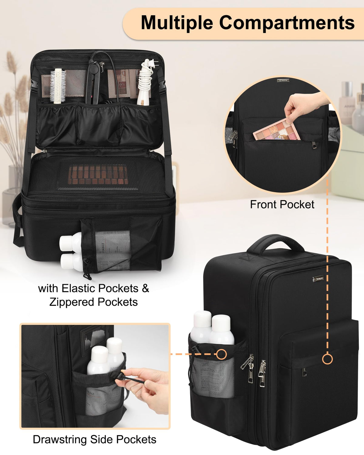 Relavel makeup backpack durable Oxford fabric and construction