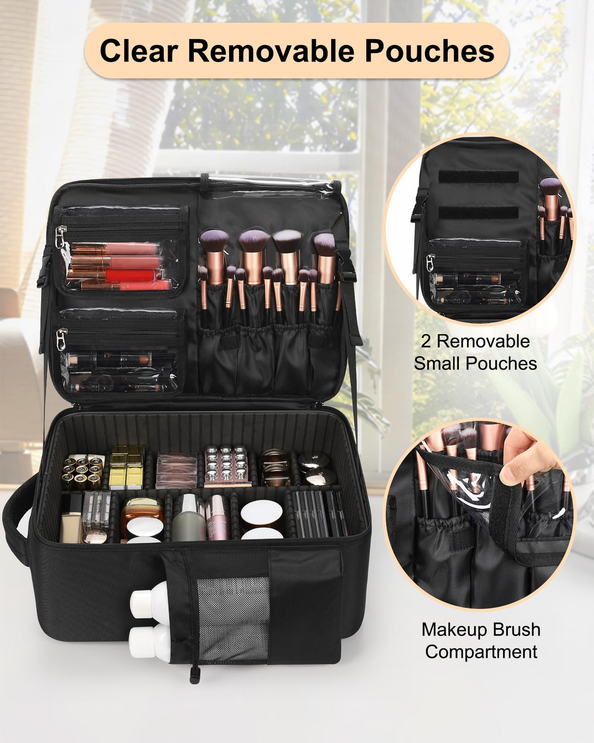 Relavel makeup backpack five removable pouches for flexible setup