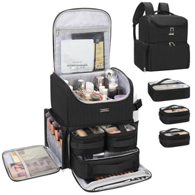 Relavel makeup backpack front view showing organized compartments for quick access on location shoots