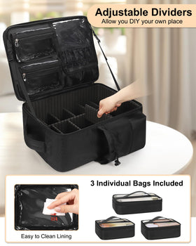 Relavel makeup backpack interior layout showing organized compartments