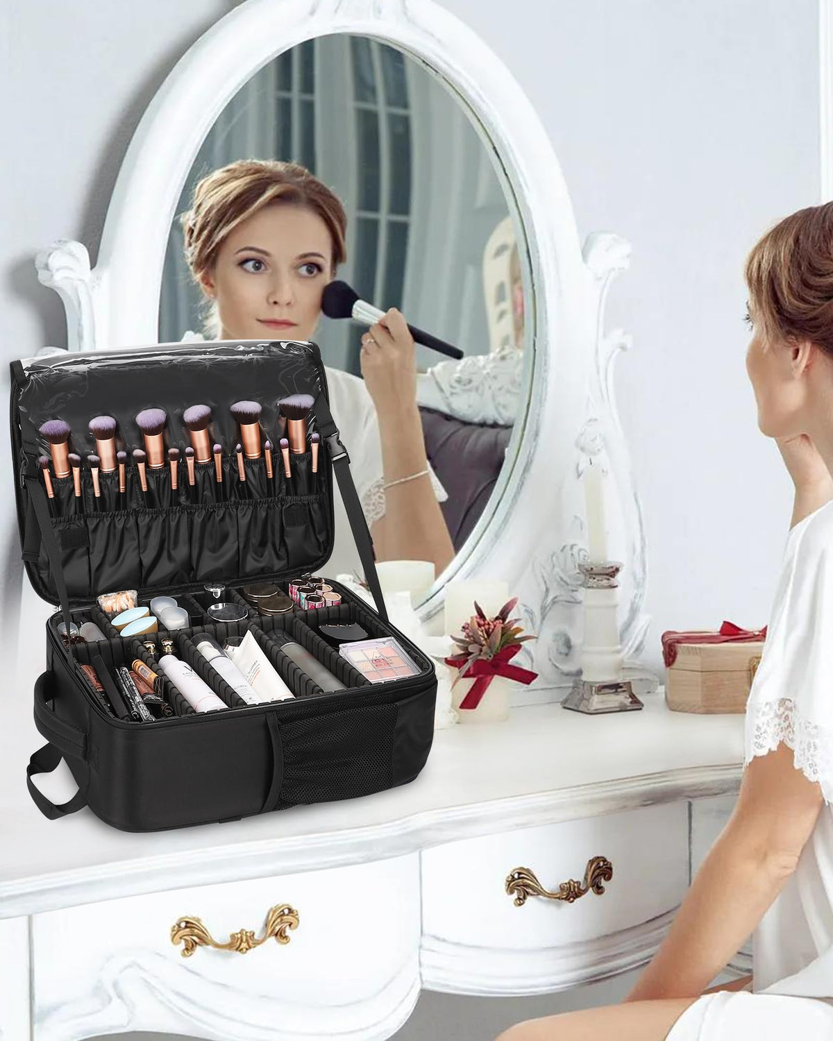 Relavel makeup backpack trolley compatibility allows seamless hotel transfers.