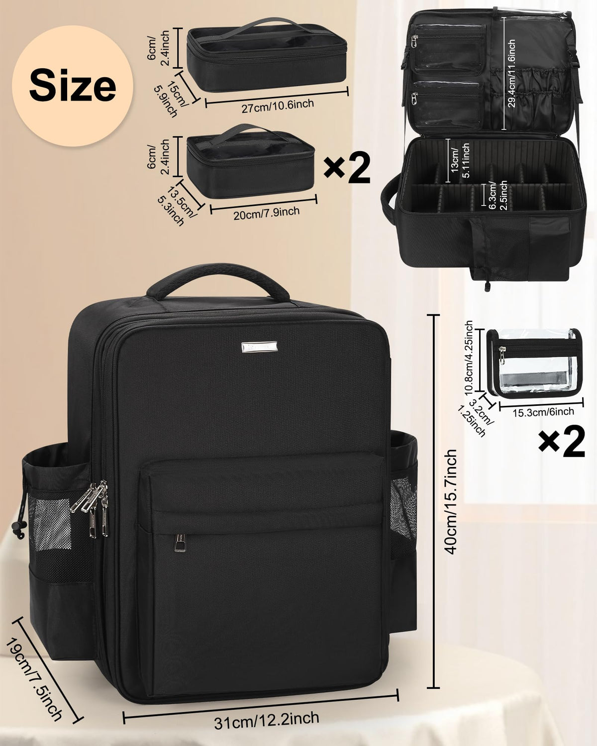 Relavel makeup backpack waterproof lining protects cosmetics during travel