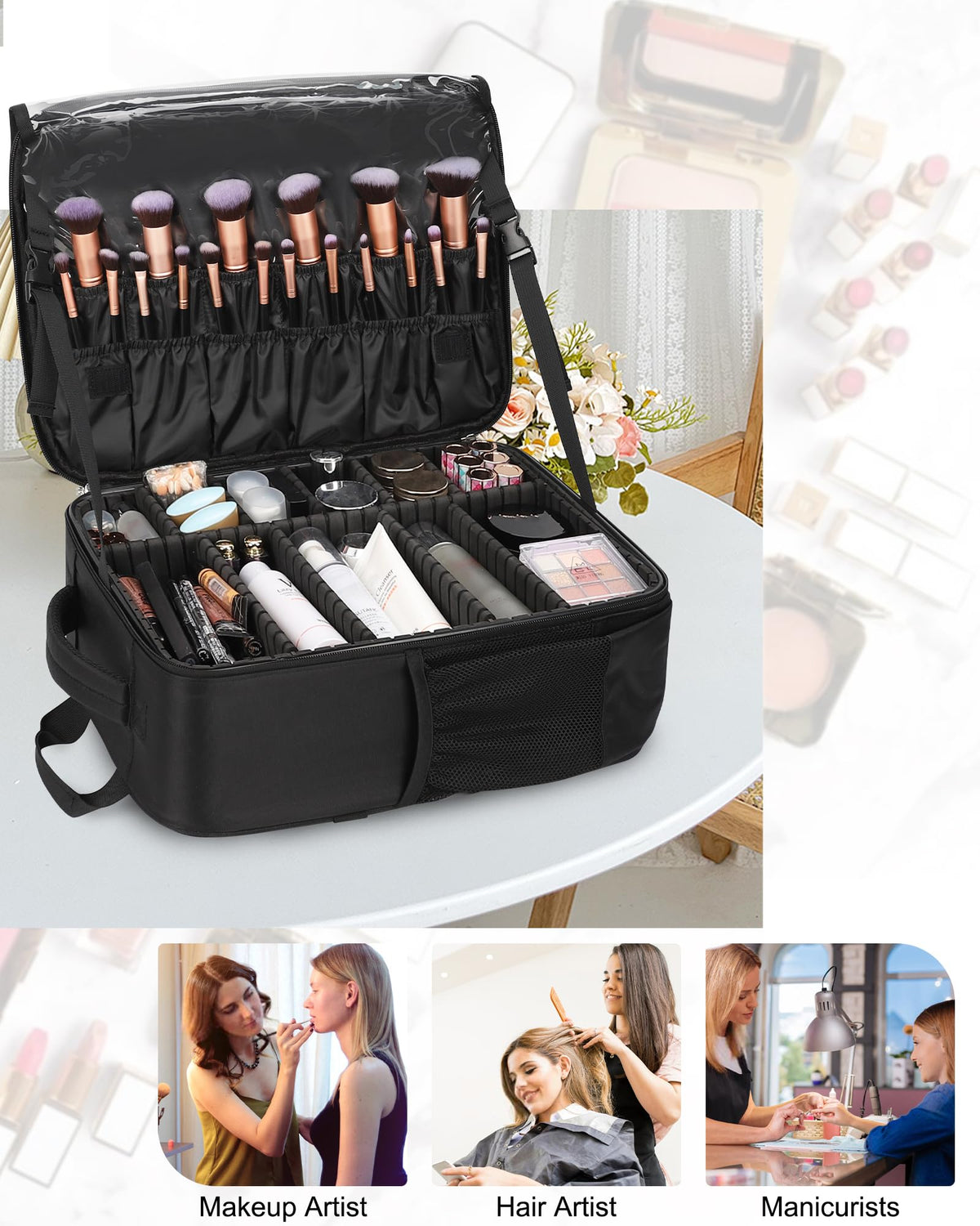 Relavel makeup backpack waterproof lining protects contents during travel.