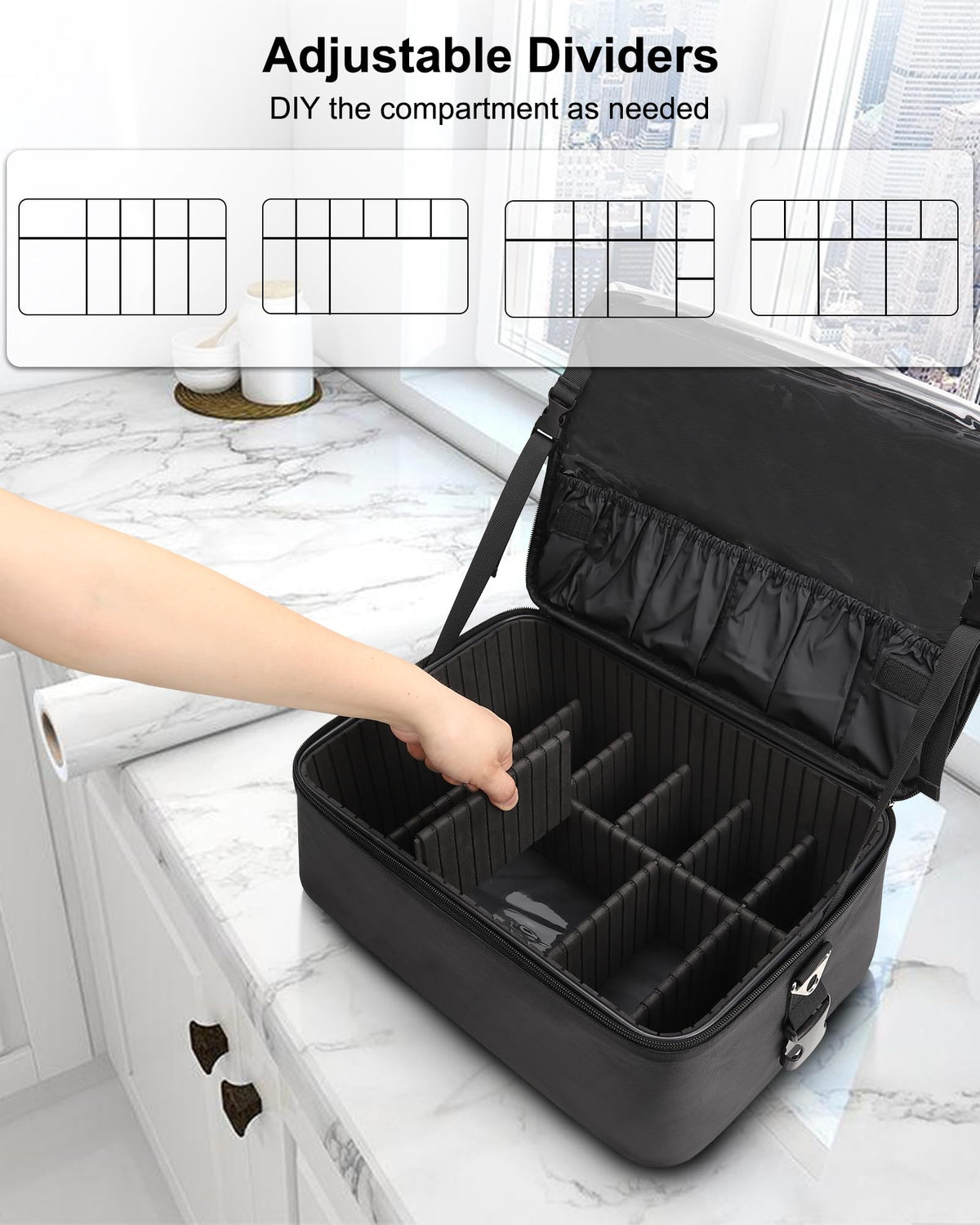 Relavel makeup bag large front view shows durable Oxford fabric for travel