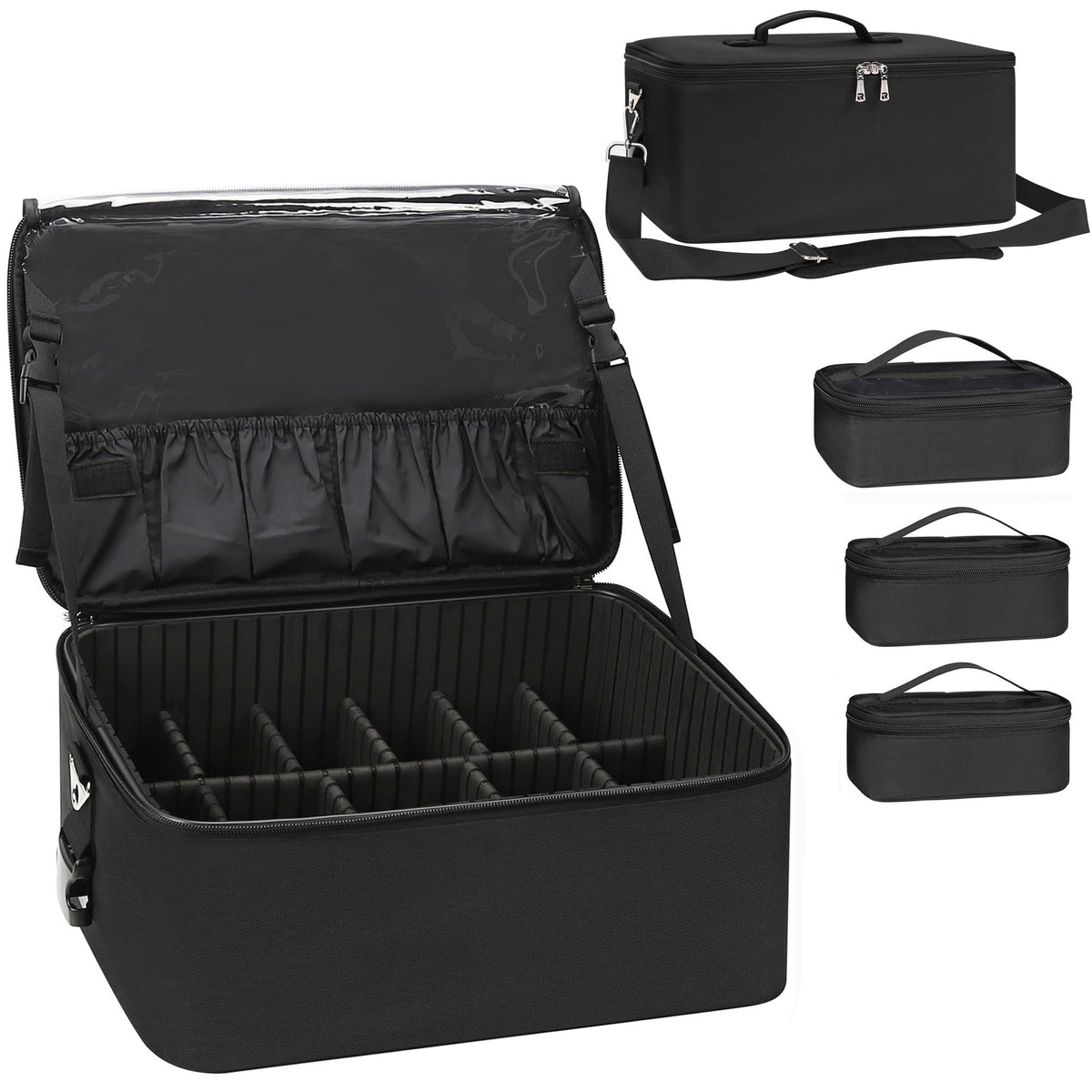 Relavel makeup bag large main compartment with adjustable dividers for organized storage