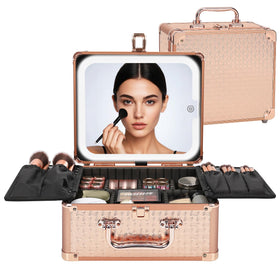 Relavel makeup bag with LED mirror, rose gold, ideal for on-the-go touch-ups