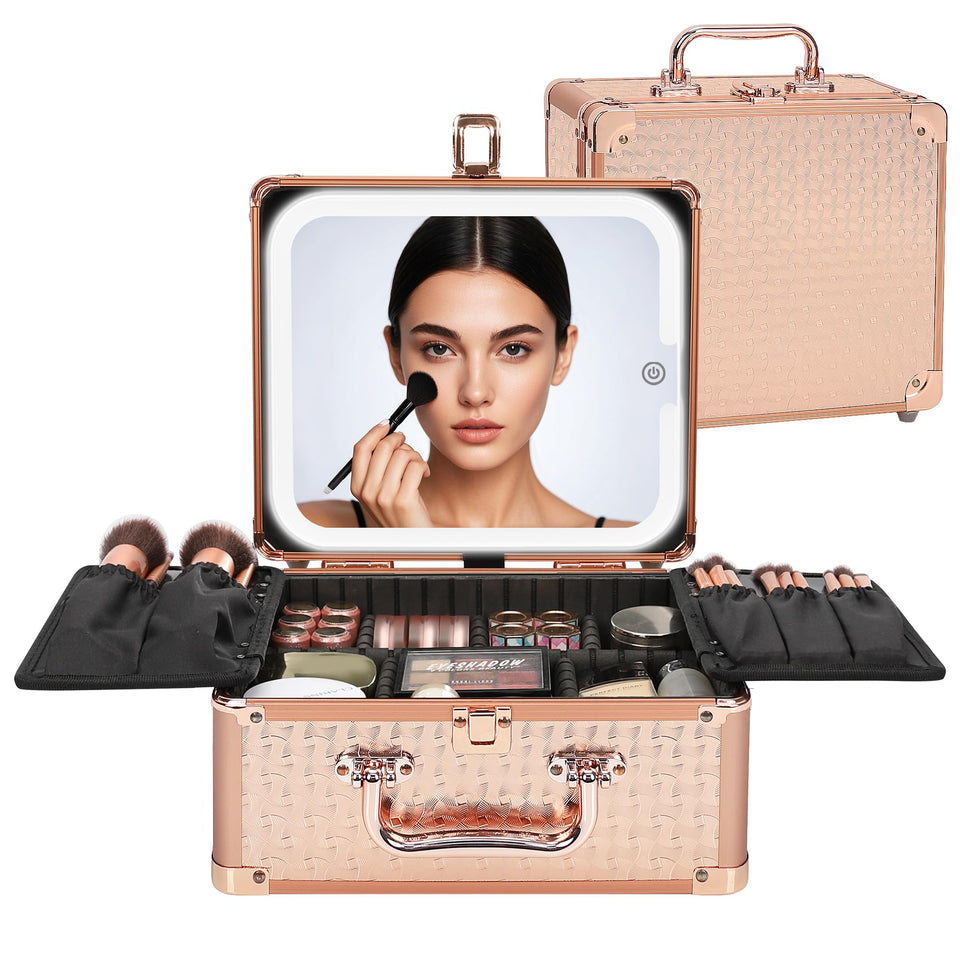 Relavel makeup bag with LED mirror, rose gold, ideal for on-the-go touch-ups