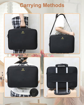 Relavel makeup bag premium materials: abrasion-resistant fabric and waterproof lining.