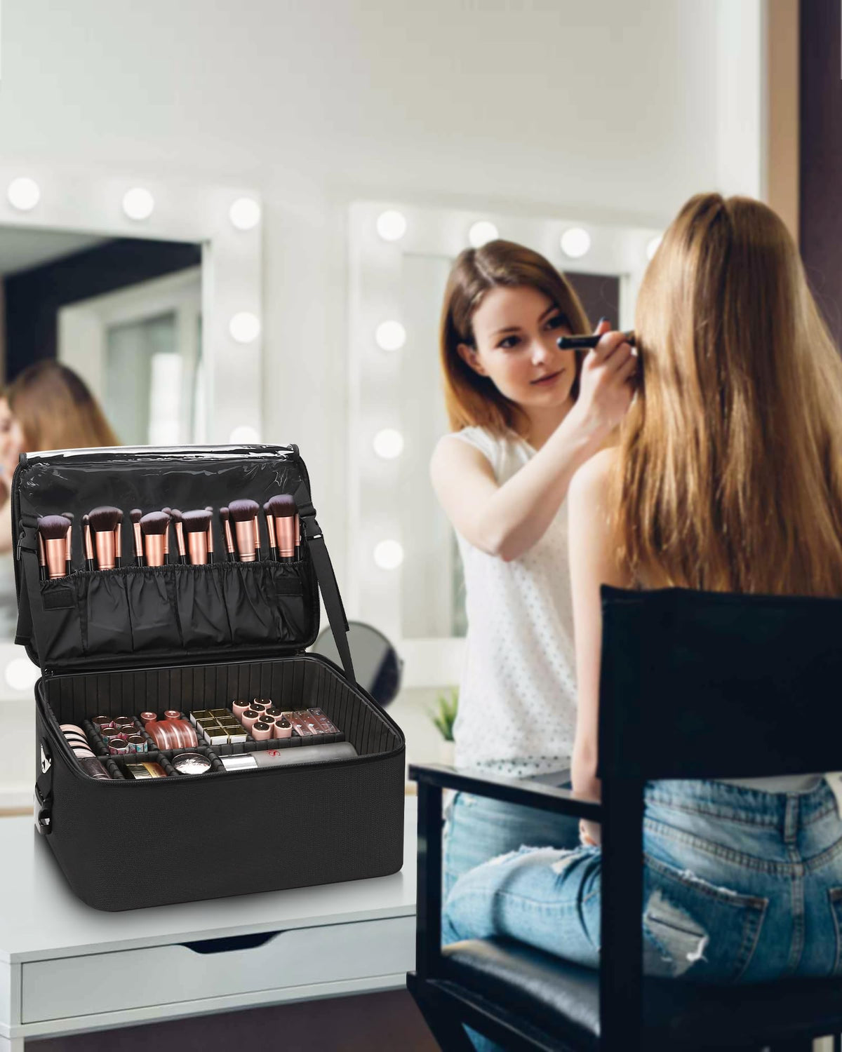 Relavel shoulder strap enables hands-free makeup on the go
