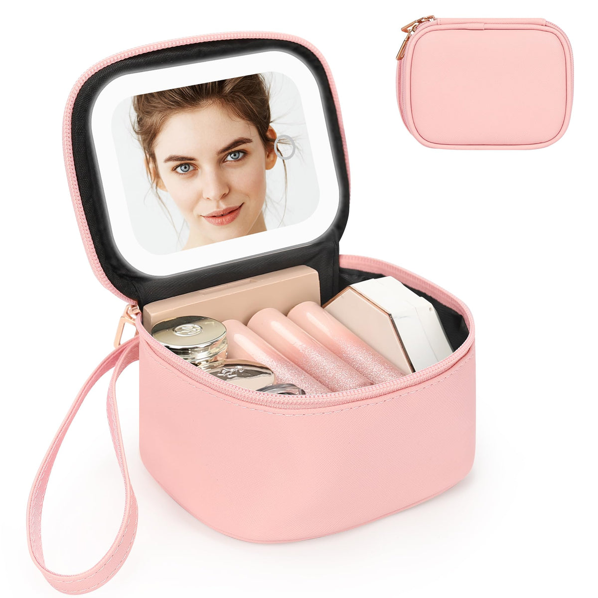 Relavel makeup bag for pool parties and travel use with light assist.