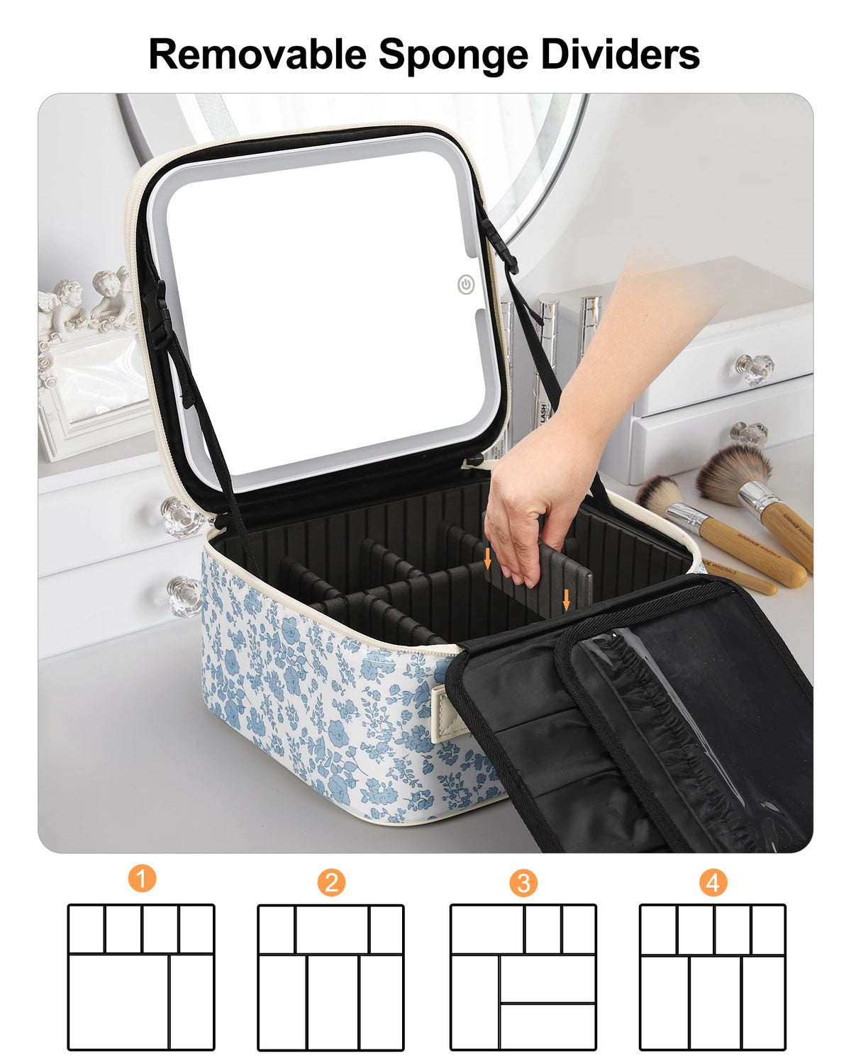 Relavel case interior with integrated brush holders for easy access