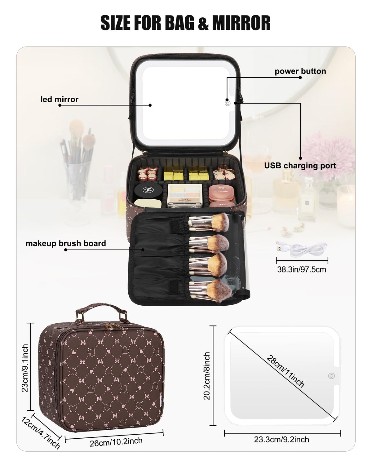 Relavel makeup bag featuring four brush holders for organization