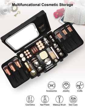 Relavel makeup case with 360° rotating mirror offers flexible viewing angles.