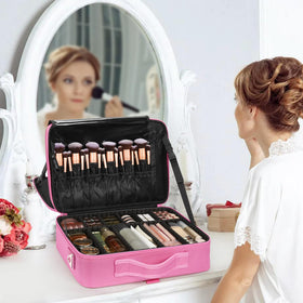 Relavel makeup case inner compartments organized in rose pink