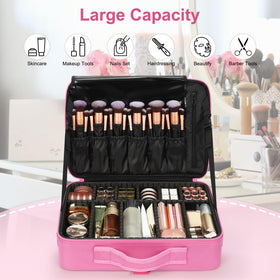 Relavel makeup case luggage strap attachment, rose pink, fits over a suitcase